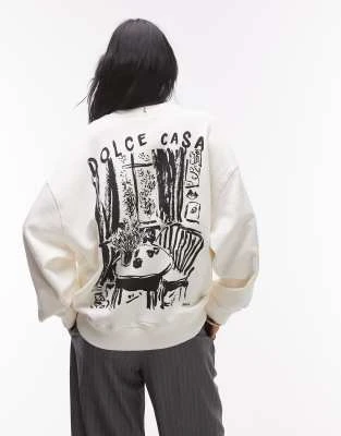 Topshop - Sweat oversize à imprimé Dolce Casa - Écru