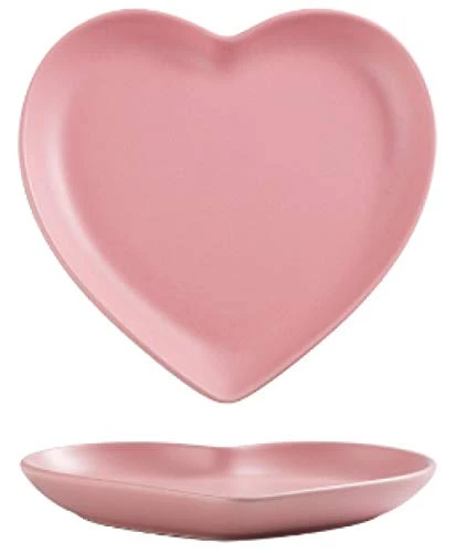 LMMJYF Assiette créative d'amour Nordique de 6/8 po Assiette de Couple en Forme de Coeur Vaisselle en céramique Bol à Soupe de 8 po-Assiette Rose 8 Pouces