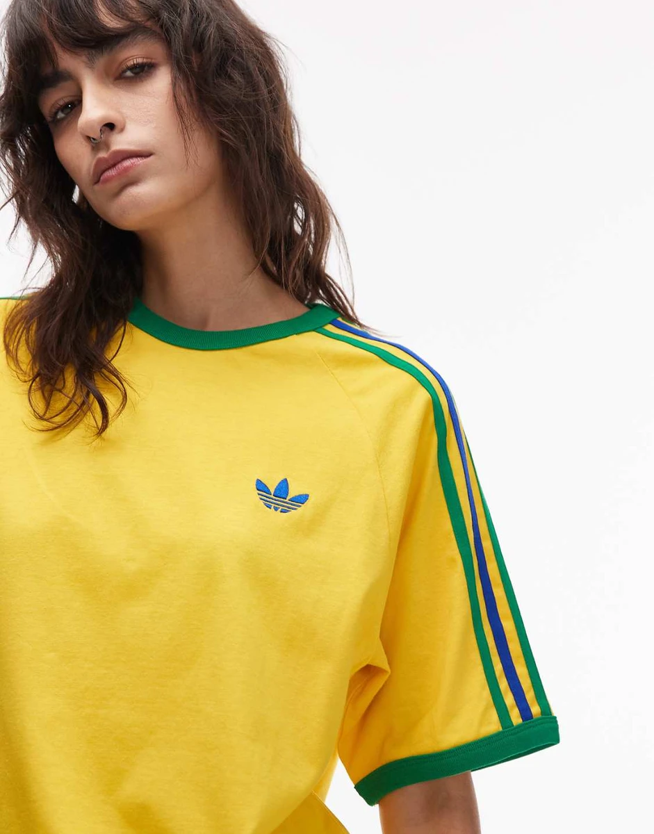 adidas Originals - T-shirt à 3 bandes - Jaune et vert