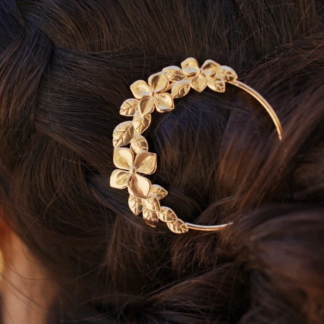 Barrette Cheveux Femme Couronne de Fleur Alessia - Doree