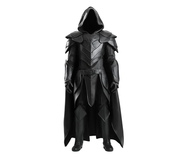 The Night Stalker - Pure Black Leather Armor Set with Hooded Cloak - Medieval Knight, Ultimate Warrior, Assassin & Shadow Warrior RPG Cosplay Costume