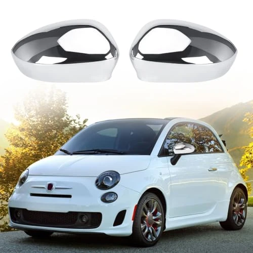 Capuchon de Rétroviseur Remplacement pour Fiat 500/500C/500E/Abarth 500 2007-2024/Grande Punto 2005-2018, Coque Retroviseur Exterieur De Voiture Modèle Galvanoplastie Améliorés (Argent)