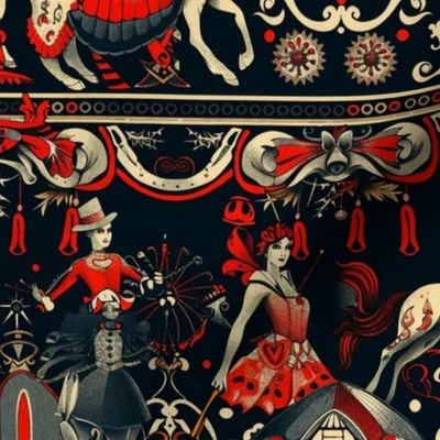 art nouveau circus folk in red black Fabric | Spoonflower