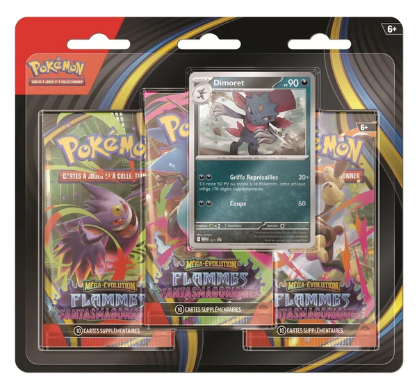 Pokémon JCC - Méga-Évolution - Pack Blister de 3 Boosters ME02 Flammes Fantasmagoriques Farfuret ou Dimoret (1 Blister aléatoire) - FR