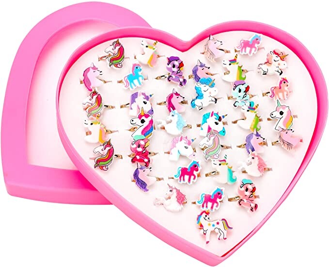 HOWAF 36pcs Licorne Bagues Enfants en Plastique, Réglables Bague Jouets Kit Enfant Fête Fille avec Boîte De Coeur, Anniversaire Licorne Pochettes Cadeau Fille Pinata Licorne : Amazon.fr: Jeux et Jouets
