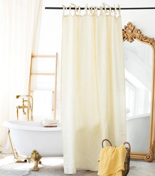 Linen shower curtain. Custom bathroom curtain. Natural linen curtain tie top linen curtains. Long shower curtain, custom linen curtain