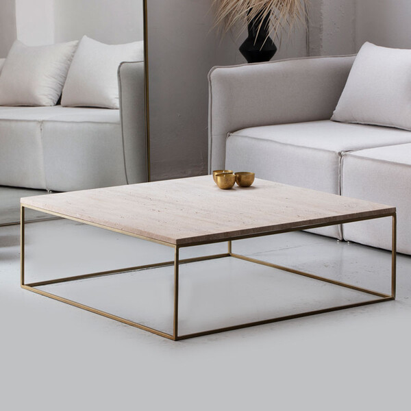 ALMA Table basse travertin et métal doré - Kasbah Design