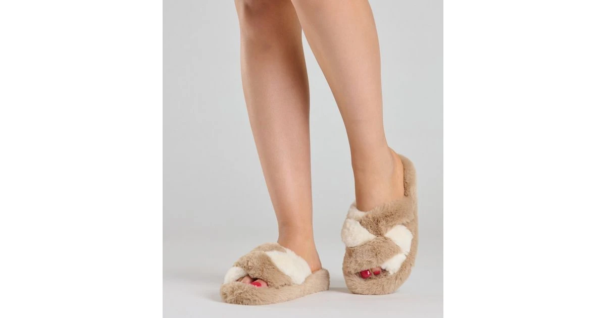 Loungeable Brown Faux Fur Twist Slippers | New Look
