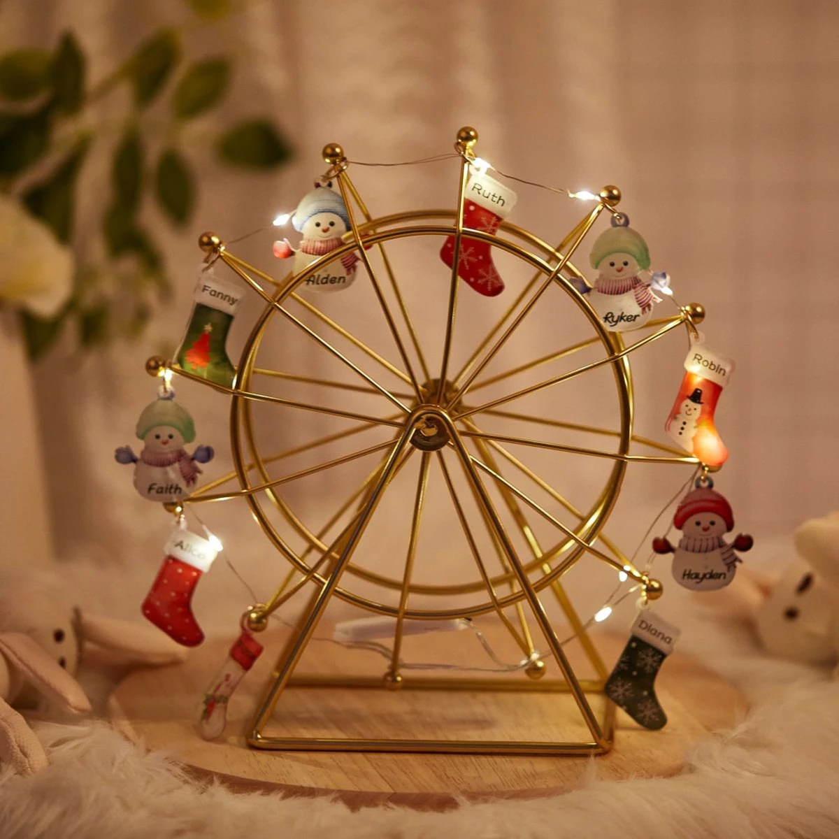 Grande roue personnalisée bonhomme de neige/Veilleuse nom personnalisé/Veilleuse bonhomme de neige de Noël/Cadeau de Noël/Décor de fête de Noël/Cadeau de famille