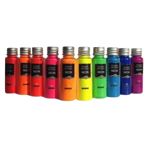 Resin Pro - 10 x 10 GR Pigments Neon - Kit de Pigments Narcotiques Mélangés, Compatibles avec Èpoxy, Polyuréthane, Acrylique, Peintures, Créations Artistiques, Découpage - Multicolore