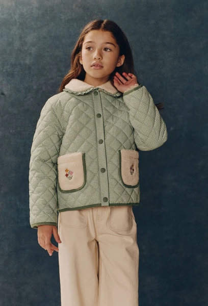 Veste matelassée vichy détails sherpa et broderies