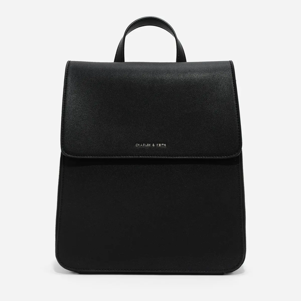 Black Front Flap Structured Backpack | CHARLES & KEITH