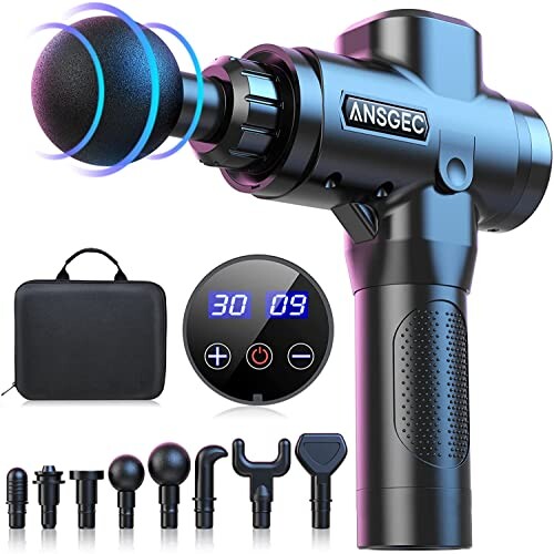 Pistolet de Massage Musculaire, Appareil de Massage Masseur des Tissus Profonds avec 30 Vitesses 8 Têtes de massage et l'Écran LCD Massage Gun Pour Soulager Douleurs et Raideurs Musculaires