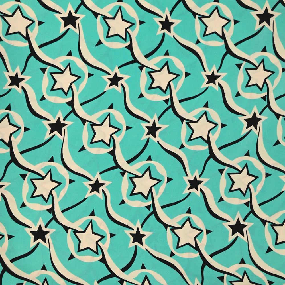 Crêpe de chine en soie imprimé étoile fond opaline