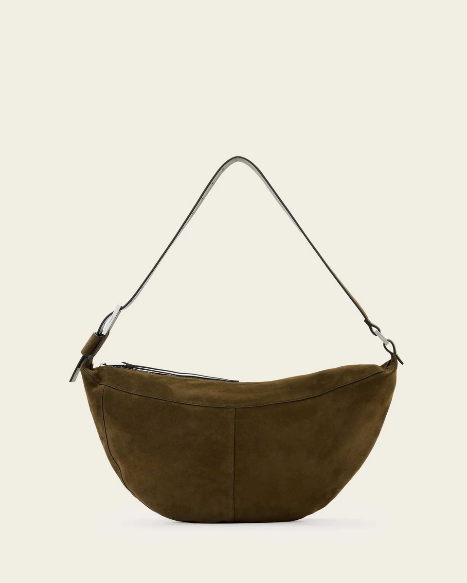 Luna Slouchy Suede Shoulder Bag Olive Green | ALLSAINTS FR