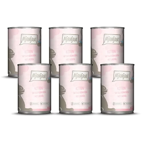 MjAMjAM - nourriture humide premium pour chat - poulet juteux pour chaton à l'huile de saumon, pack de 6 (6 x 400 g), sans céréales avec supplément de viande 2.4 Kilogram