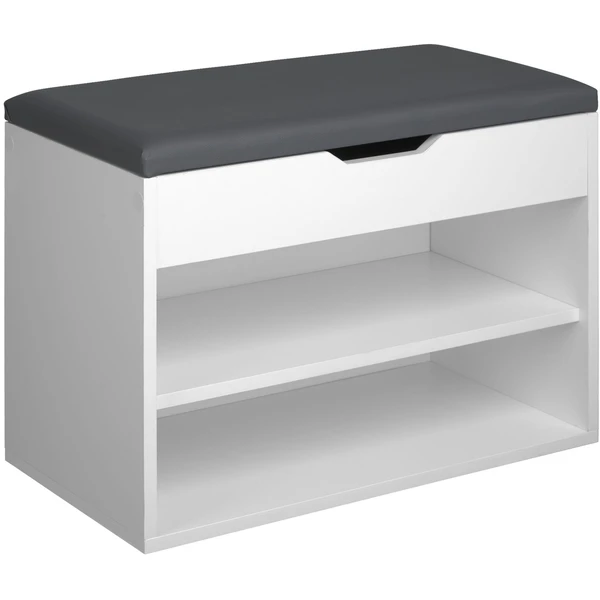 Tectake Banc à chaussures JASMINA avec coussin d'assise 60x30x43,5cm - blanc