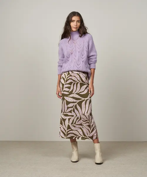 Jupe Jetty imprimée feuilles khaki & parme