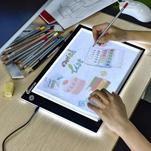 XIAOSTAR Tablette Lumineuse A4,Table Lumineuse Dessin à LED,Câble de Charge de Type-C de ​Luminosité Réglable,Tableau de Peinture au Diamant pour Broderie Diamant