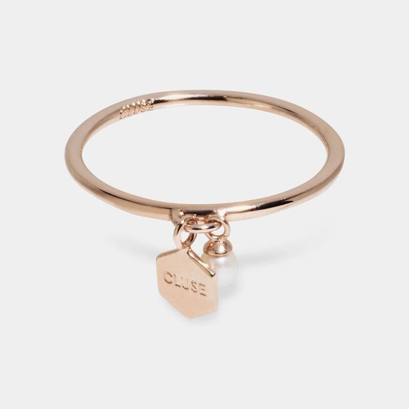 Essentielle Rose Gold Hexagon and Pearl Charm Ring - 52