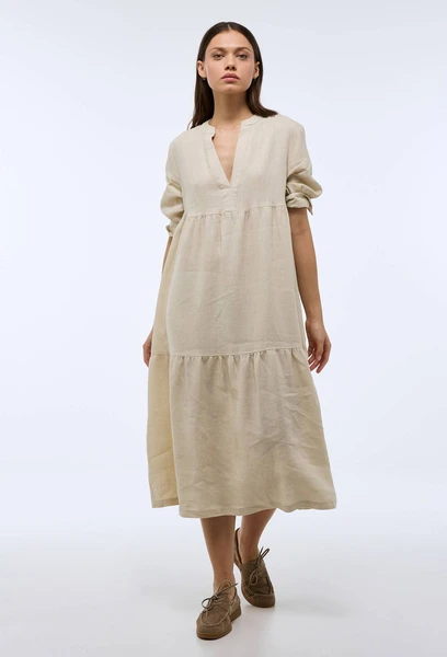 Robe midi ample unie en lin BEIGE CLAIR pour femme MONOPRIX PREMIUM