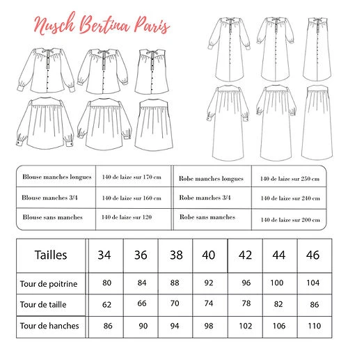 PATRON DE COUTURE BLOUSE et ROBE NUSCH