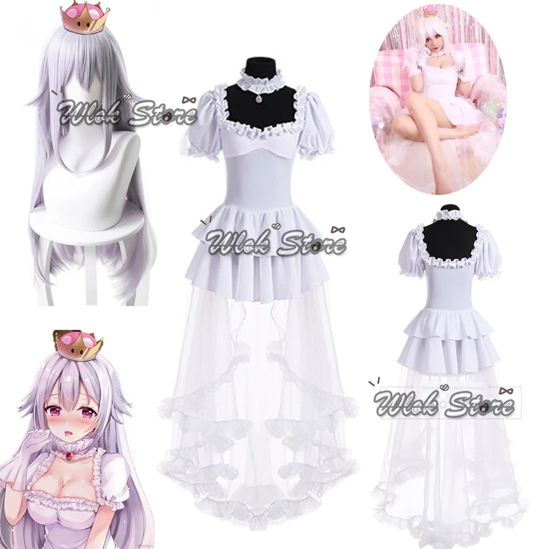 Boosette Cosplay Costume Princesse Koopa, Robes sulfBlanches, Couronne, Boucles d'Oreilles, Perruques Bowsette Cosplay, Tenues d'Halloween, Accessoires - AliExpress 200000532