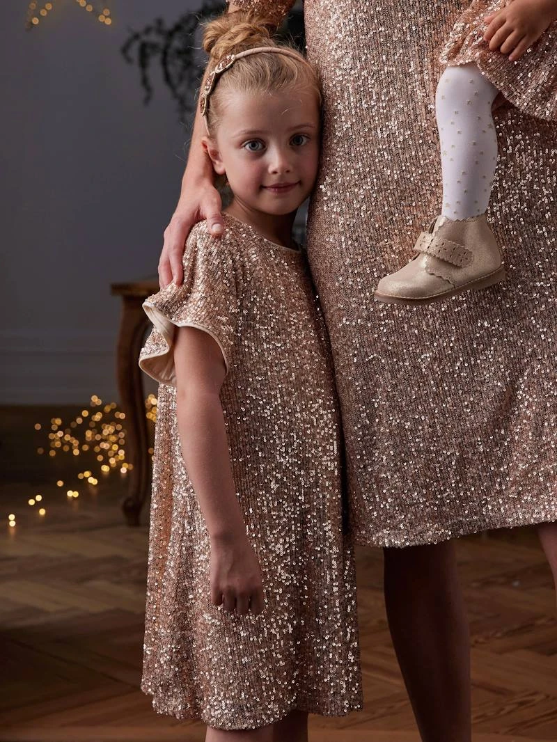 Robe de fête à sequins fille or - Vertbaudet