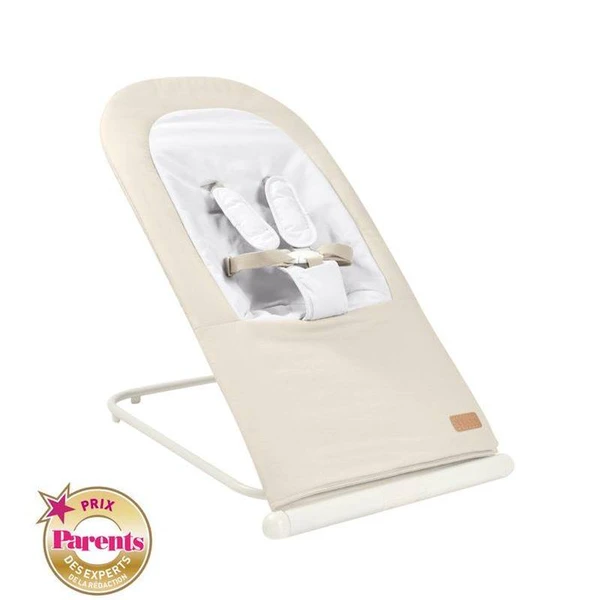 BÉABA, Transat Pliable, 3 inclinaisons en 1 Bouton, Ultra Compact et Fin, Eazy Relax - Greige beige - Béaba
