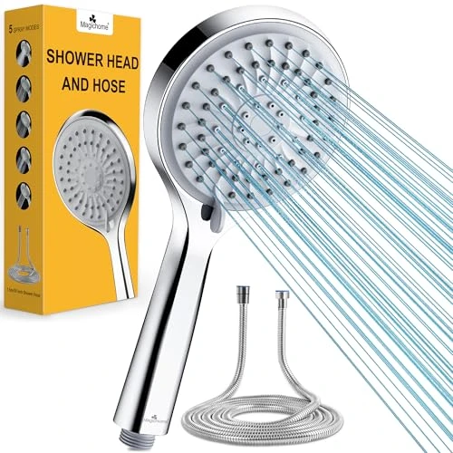 Magichome Pommeau de douche haute pression et tuyau, pommeau de douche à 5 modes de pulvérisation avec tuyau de 1,5 m