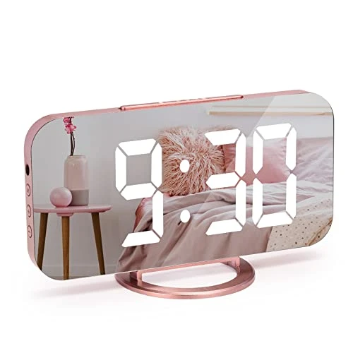 Horloge numérique, électrique horloge led, alarme, répétition, 3 modes de gradation, réveils de chevet alimentés par secteur, pour decoration chambre maison bureau-or rose