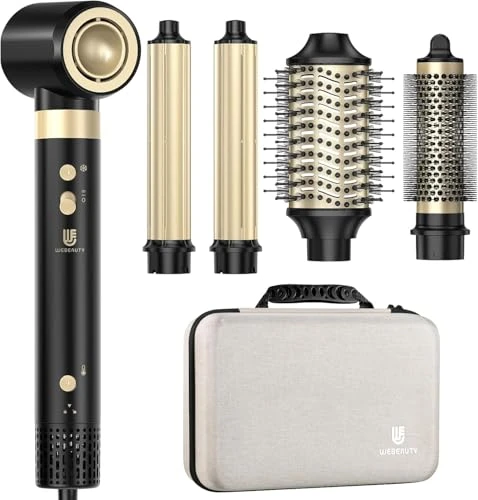 webeauty [Double Tension] 6in1 Hairstyler Nouvelle Mise à Jour,110,000TR/Min,30M/S,1400W Sèche Cheveux avec Brosse Soufflante,Brosse Chauffante,Boucleur Automatique,500 Millions d'ions Négatifs, Noir
