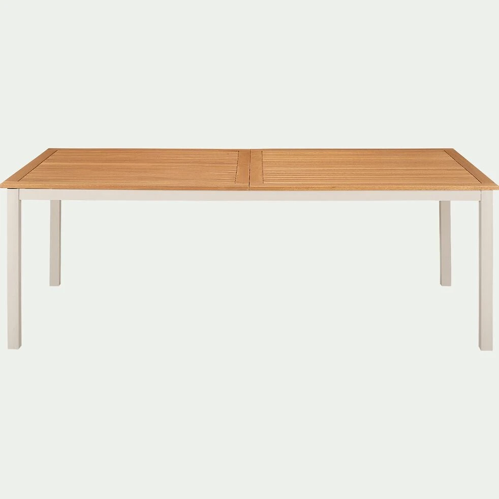 DOLE - Table de repas jardin extensible en eucalyptus et aluminium - blanc écru (8 à 12 places)