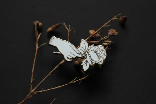 Victorian hand mourning enamel pin