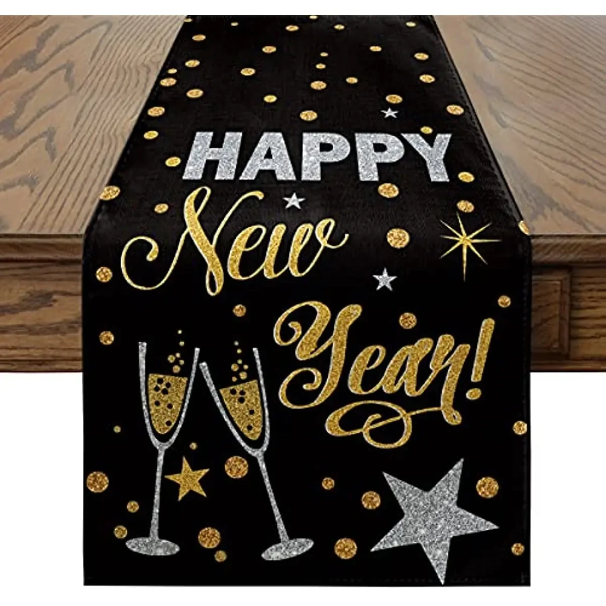 Chemin de Table de Noël en Lin, Noir et Or, Bonne Année, Décoration de ixà Domicile, Cuisine, Nouvelle Collection - AliExpress 15