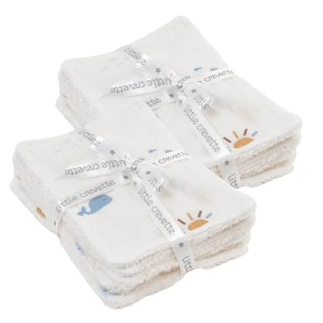 Lot de 12 lingettes lavables coton bio baleines - Little Crevette