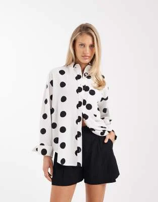 ASOS DESIGN - Chemise oversize en lin à pois - Multicolore