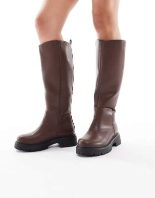 London Rebel Wide Fit - Olivia - Bottes chunky hauteur genou - Marron
