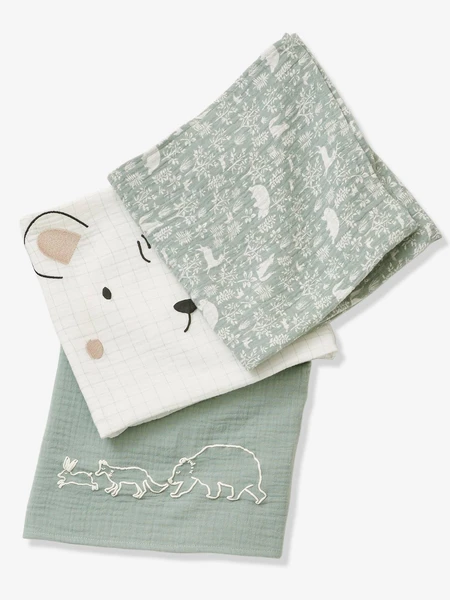 Lot de 3 langes en gaze de coton DANS LES BOIS multicolore - Vertbaudet