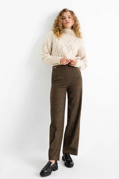 Pantalon de toile - high waist - wide leg - à carreaux