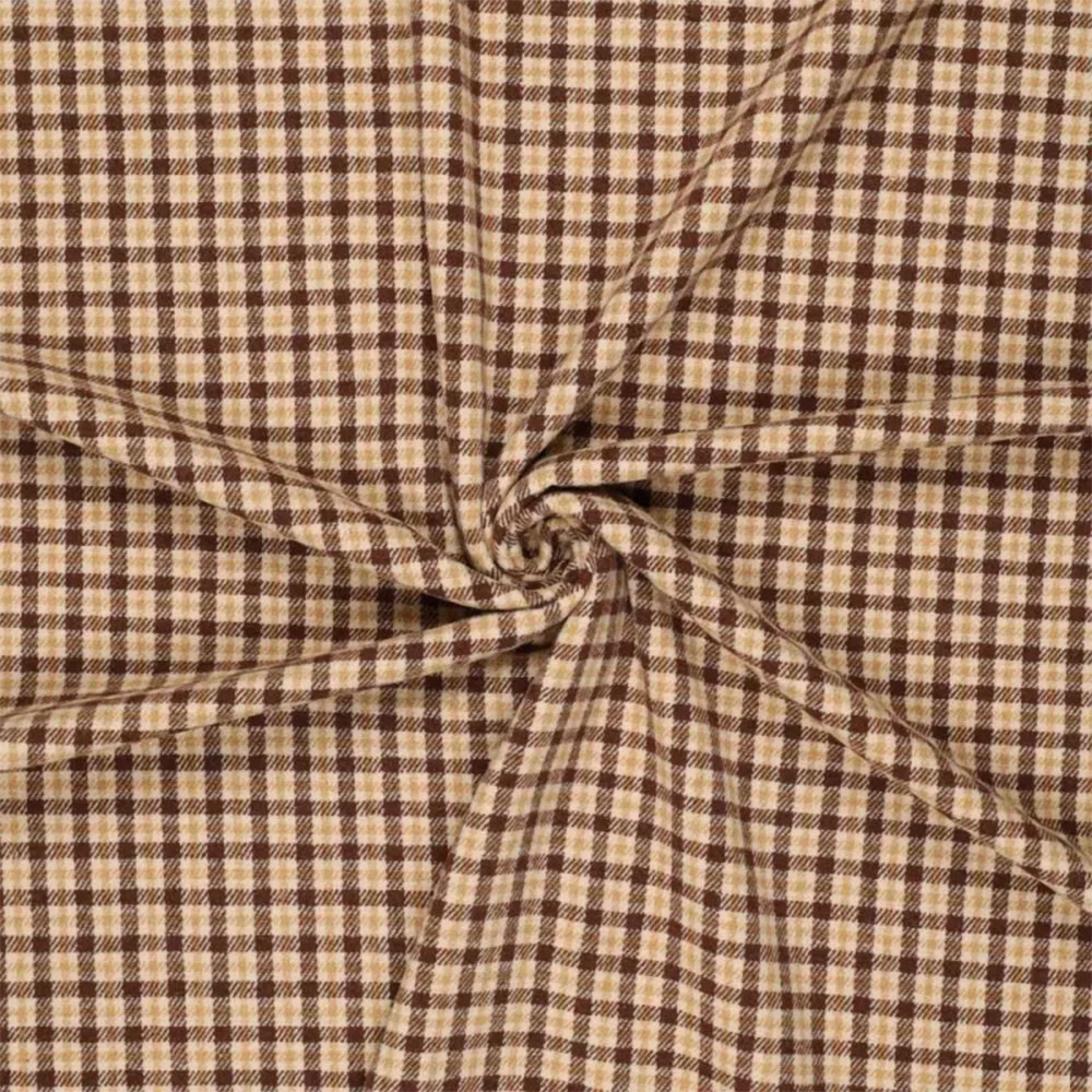 Tissu flanelle de laine à motif tissé carreaux beige | Tissu pour couture de tailleur