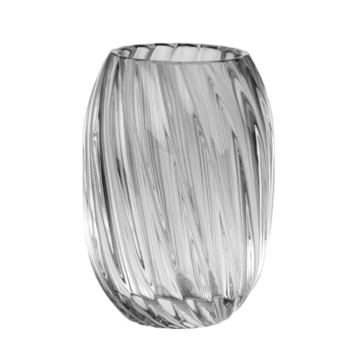 Vase en verre teinté gris strié H13
