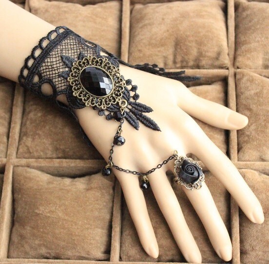 Bracelet gothique noir dentelle doigt main chaîne harnais femmes Bracelet métal cristal charme Steampunk dame Vintage bijoux, TCN616 | AliExpress