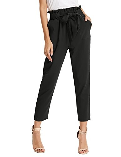 GRACE KARIN Pantalon Femme Casual Trouser élastique Crayon été avec Poches Taille Haute Bow-Knot Noir M CLAF1011-1 …