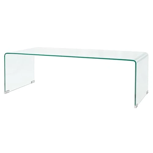 vidaXL Table Basse Table de Salon 98x45x30 cm Verre Trempé Transparent Maison