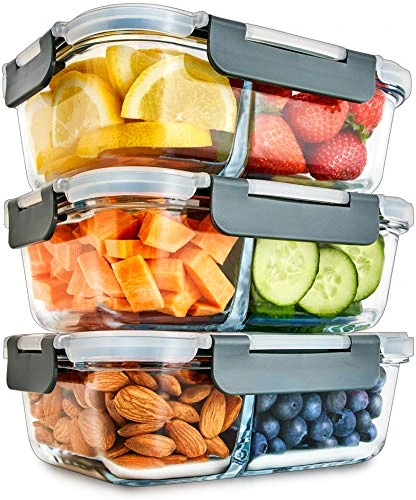 Igluu Meal Prep Boîte Alimentaire Verre (Lot de 3) 2 Compartiments – 980ml