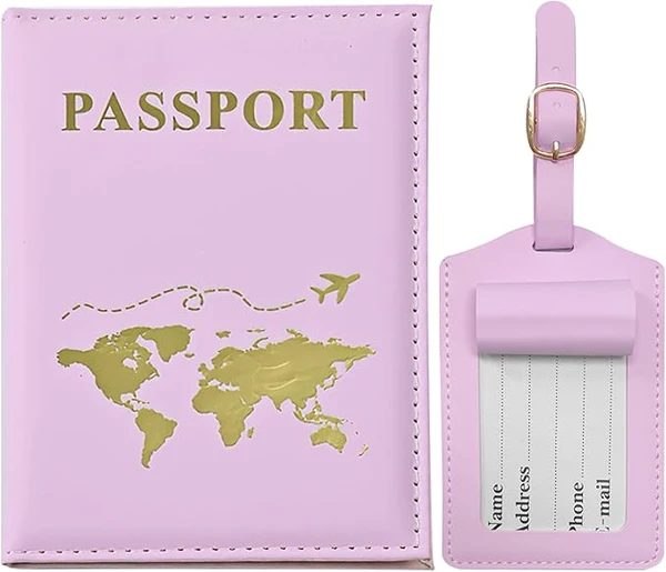 GIKPAX Porte-Passeport, étiquette de Bagage, étui pour Passeport en Cuir PU, Porte-Passeport, Portefeuille de Voyage pour Passeport, Carte de Billet, Carte de crédit, Cartes de Visite (Violet)