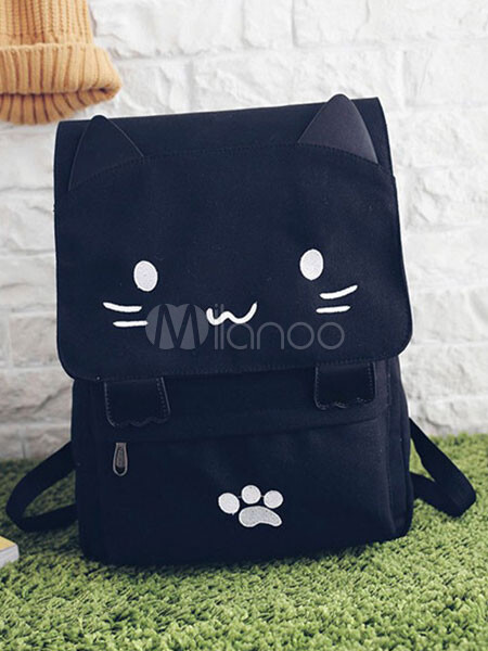  Sac à dos décontracté Lolita Sac à main mignon chat noir