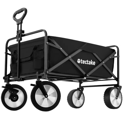 tectake Chariot à roulettes Chariot de Transport Pliable pour Transport Enfant, Plage, Festival, Camping, Courses, Chariot de Jardinage, Promenade - Noir