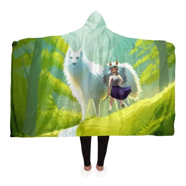 Princess Mononoke and Moro in Forest Hooded Blanket - Ghibli Merch Store - Official Studio Ghibli Merchandise